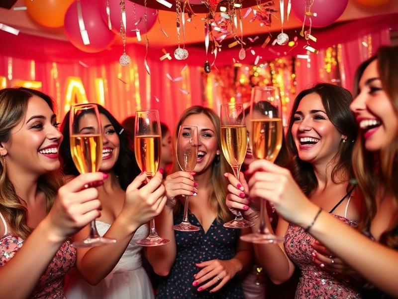 Hen party celebration with confetti and lights