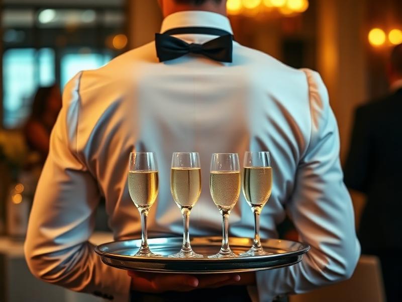 Butler-style waiter serving champagne