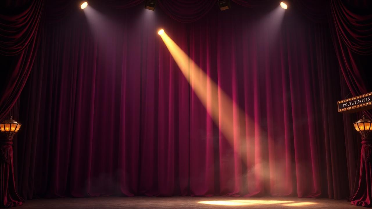 Cabaret spotlight on a velvet stage curtain